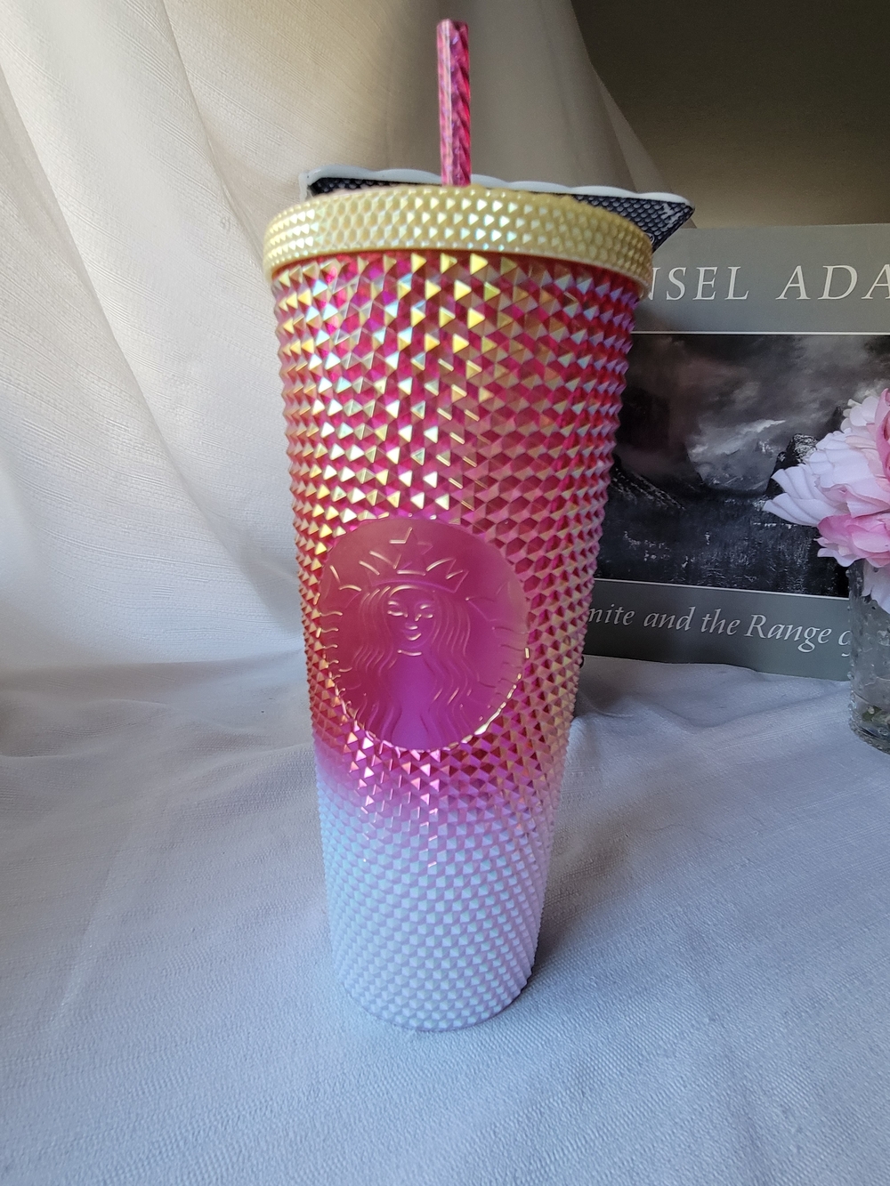 Starbucks Pink Iridescent Ombré Studded Tumbler with Gold Lid